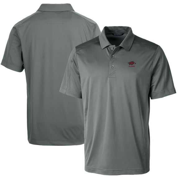 Men's Cutter & Buck Gray Arkansas Razorbacks Alumni Logo Prospect Textured Stretch Polo