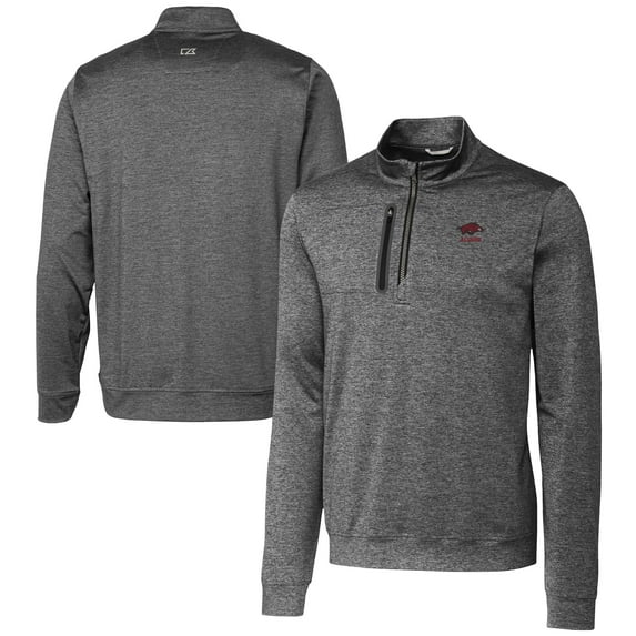 Men's Cutter & Buck Gray Arkansas Razorbacks Alumni Logo Stealth Heathered Quarter-Zip Pullover Top