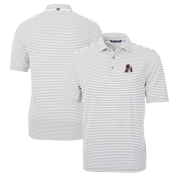 Men's Cutter & Buck Gray Arkansas Razorbacks Big & Tall Team Logo Virtue Eco Pique Stripe Recycled Polo