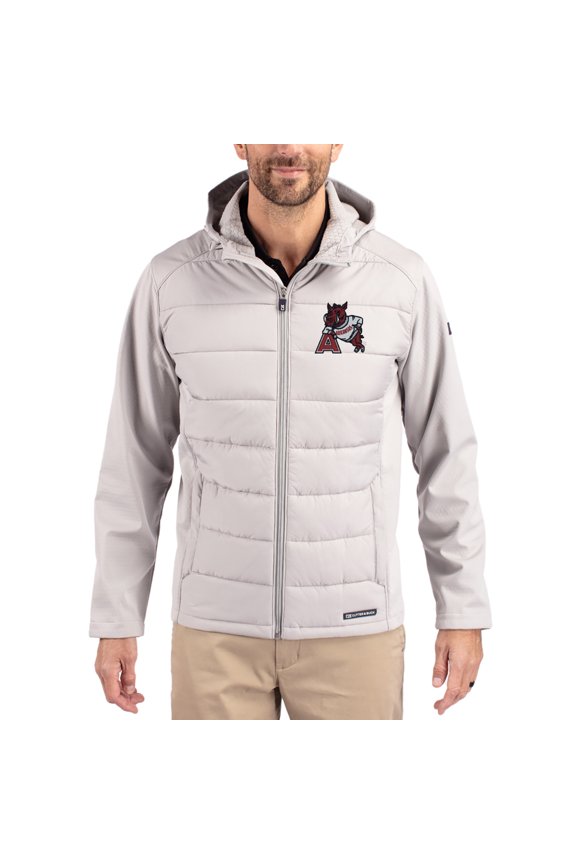 Men's Cutter & Buck Gray Arkansas Razorbacks Evoke Hybrid Eco Softshell Recycled Full Zip Hooded Jacket