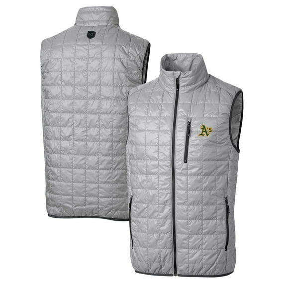 Men's Cutter & Buck Gray Athletics Rainier Full-Zip Puffer Vest