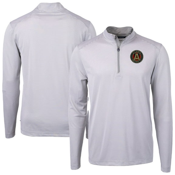 Men's-Cutter & Buck Gray Atlanta United FC Virtue Eco Pique Micro Stripe Recycled Quarter-Zip Pullover Top