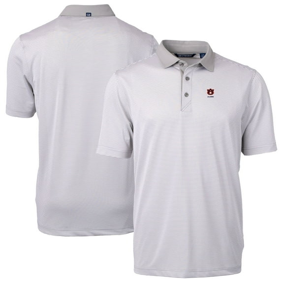 Men's Cutter & Buck Gray Auburn Tigers Alumni Logo Virtue Eco Pique Micro Stripe Recycled Polo