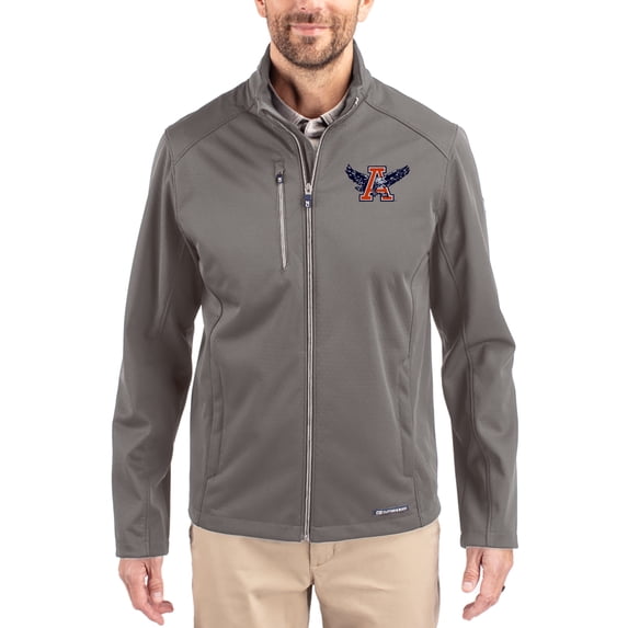 Men's Cutter & Buck Gray Auburn Tigers Evoke Eco Softshell Recycled Full-Zip Jacket