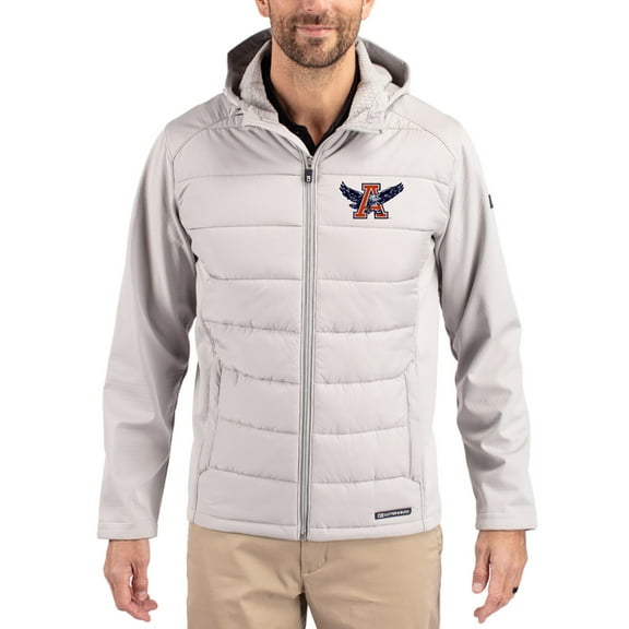 Men's Cutter & Buck Gray Auburn Tigers Evoke Hybrid Eco Softshell Recycled Full Zip Hooded Jacket