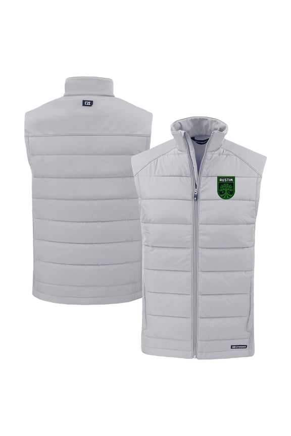 Men's Cutter & Buck Gray Austin FC Evoke Hybrid Eco Softshell Recycled Full-Zip Vest