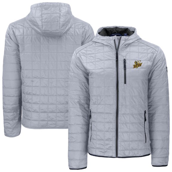 Men's-Cutter & Buck Gray Baldwin Wallace Yellow Jackets Rainier Eco PrimaLoft Hooded Full-Zip Jacket