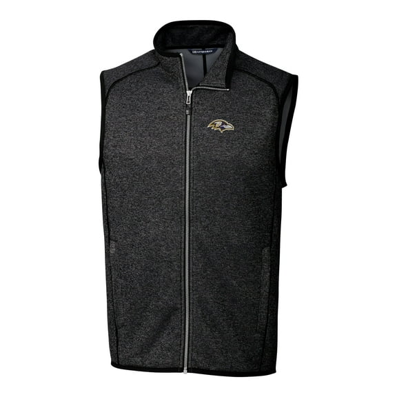 Men's Cutter & Buck Gray Baltimore Ravens Mainsail Sweater Knit Fleece Full-Zip Vest