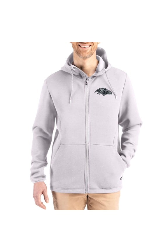 Men's Cutter & Buck Gray Baltimore Ravens Roam Epic Comfort Recycled Full-Zip Hoodie Jacket