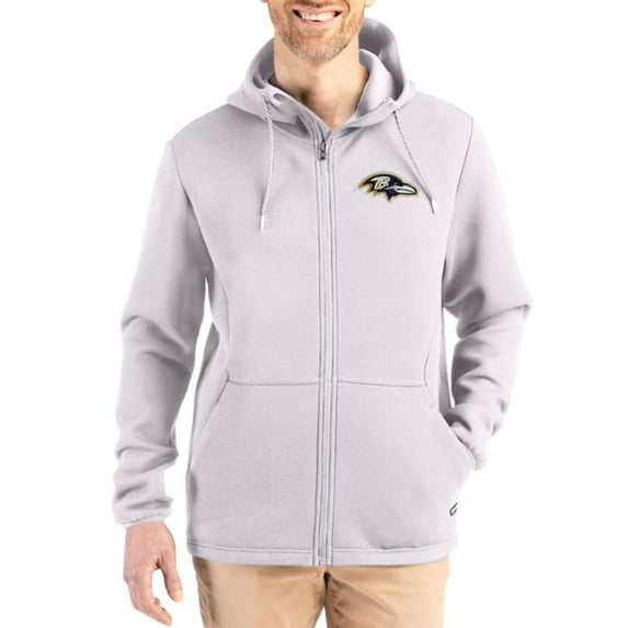 Men's Cutter & Buck Gray Baltimore Ravens Roam Epic Comfort Recycled Full-Zip Hoodie Jacket