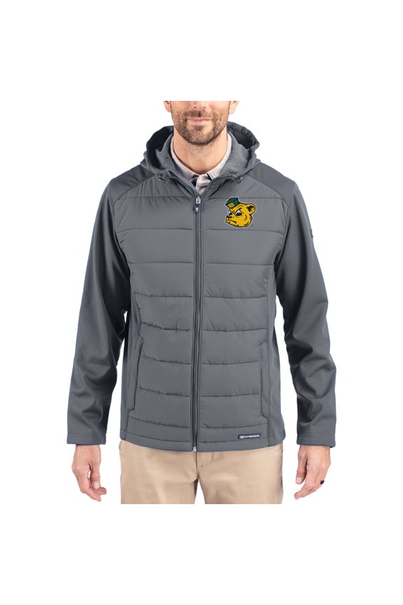 Men's Cutter & Buck Gray Baylor Bears Evoke Hybrid Eco Softshell Recycled Full Zip Hooded Jacket