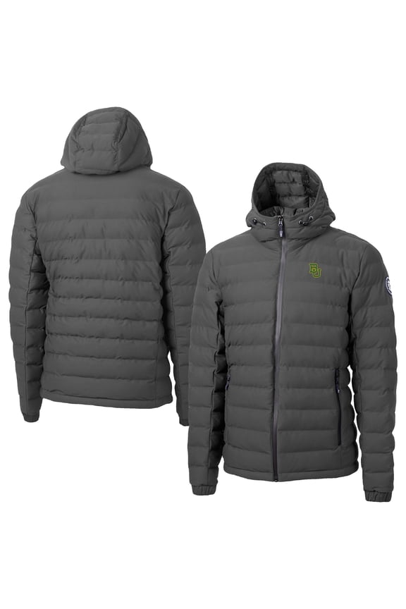 Men's-Cutter & Buck Gray Baylor Bears Mission Ridge Eco Insulated Repreve Hooded Full-Zip Puffer Jacket
