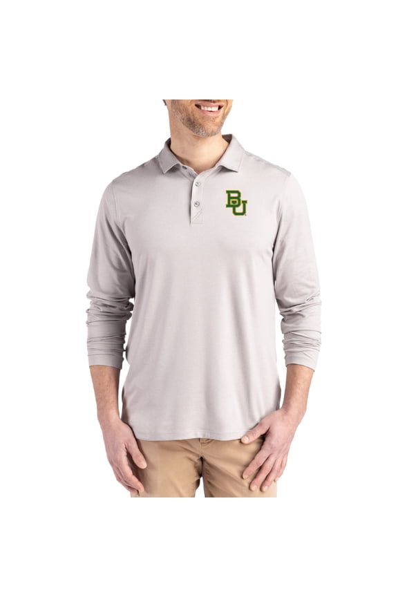 Men's Cutter & Buck  Gray Baylor Bears Primary Coastline Epic Comfort Long-Sleeve Polo