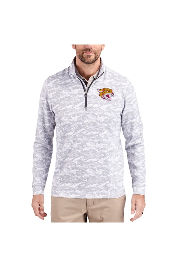 Men's-Cutter & Buck  Gray Bethune-Cookman Wildcats Traverse Stretch Eco Camo DryTec Tri-Blend Quarter-Zip Pullover