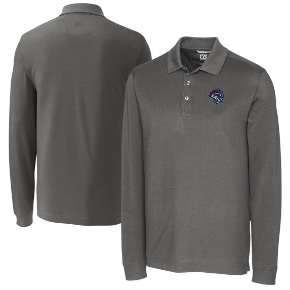 Men's Cutter & Buck  Gray Binghamton Rumble Ponies Advantage Tri-Blend Pique Big & Tall Long Sleeve Polo