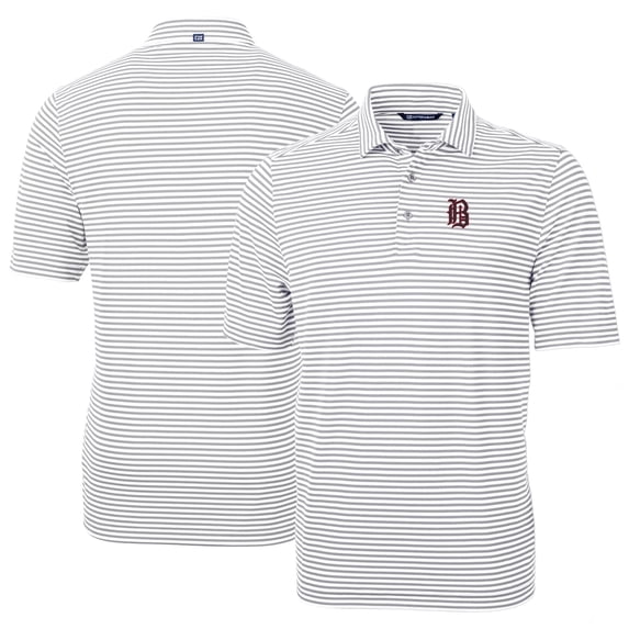 Men's Cutter & Buck Gray Birmingham Barons DryTec Virtue Eco Pique Stripe Recycled Polo
