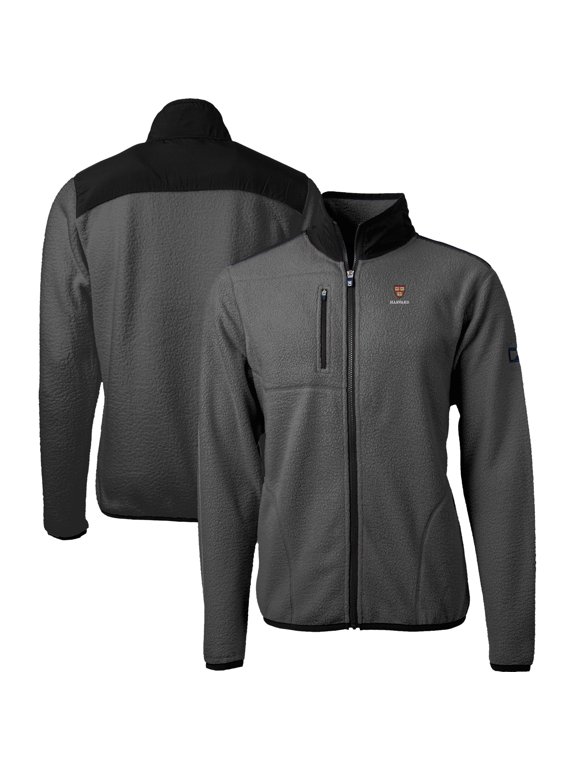 Men's Cutter & Buck Gray/Black Harvard Crimson Cascade Eco Sherpa Fleece Full-Zip Jacket