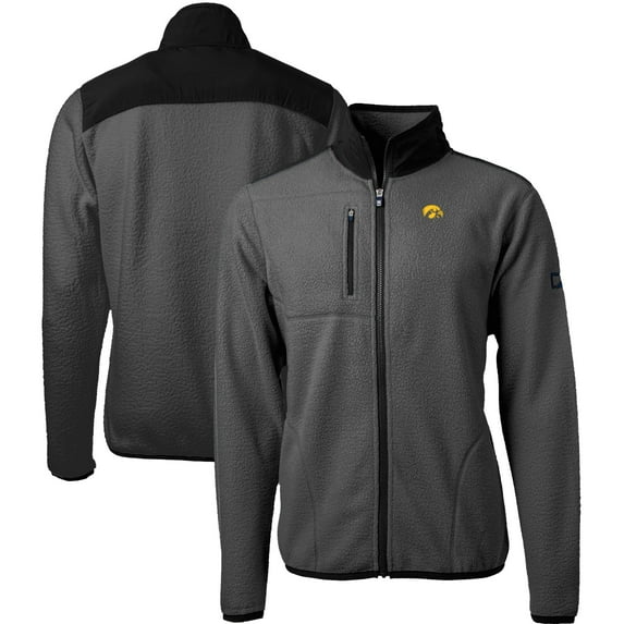 Men's Cutter & Buck Gray/Black Iowa Hawkeyes Cascade Eco Sherpa Fleece Full-Zip Jacket