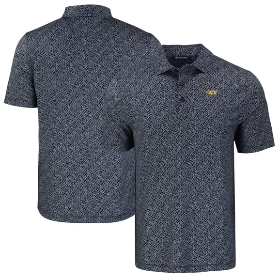 Men's Cutter & Buck Black VCU Rams Pike Eco Pebble Print Stretch Recycled Polo
