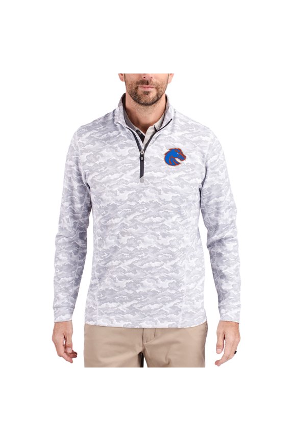 Men's-Cutter & Buck Gray Boise State Broncos Traverse Stretch Eco Camo DryTec Tri-Blend Quarter-Zip Pullover