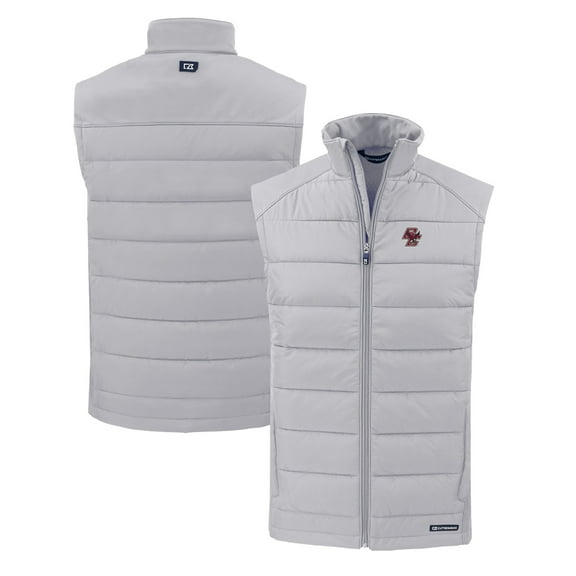 Men's Cutter & Buck Gray Boston College Eagles Evoke Hybrid Eco Softshell Recycled Full-Zip Vest