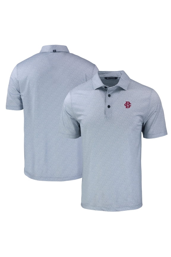 Men's Cutter & Buck Gray Boston College Eagles Pike Eco Pebble Print Stretch Recycled Polo