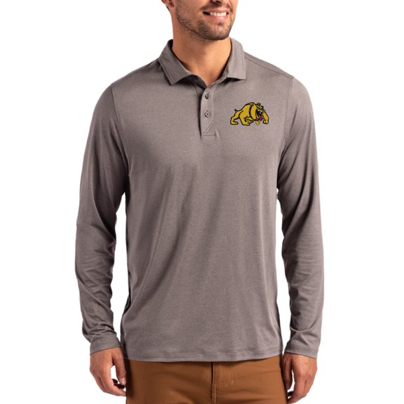 Men's Cutter & Buck  Gray Bowie State Bulldogs Primary Coastline Epic Comfort Long-Sleeve Polo