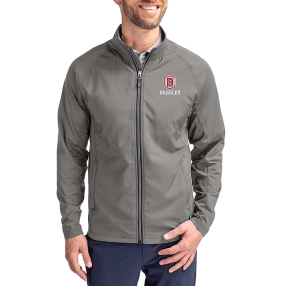 Men's Cutter & Buck Gray Bradley Braves Primary Logo Adapt Eco Knit Raglan Full-Zip Jacket