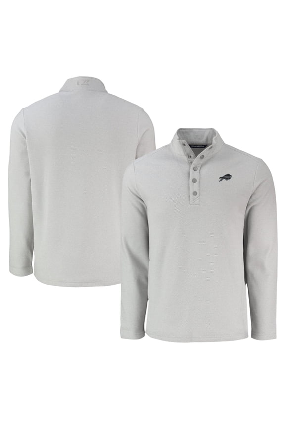 Men's Cutter & Buck Gray Buffalo Bills Hunts Point Eco Textured Fleece Recycled Half-Snap Sweatshirt