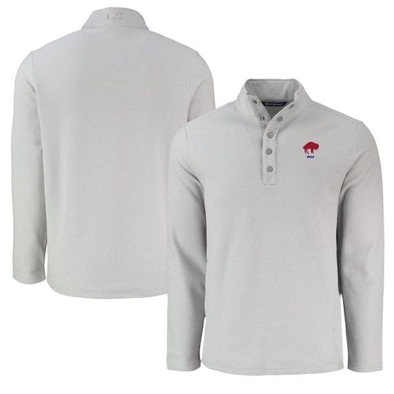 Men's Cutter & Buck Gray Buffalo Bills Hunts Point Eco Textured Fleece Recycled Half-Snap Sweatshirt