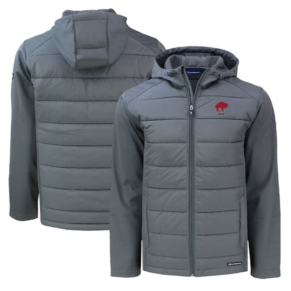 Men's Cutter & Buck Gray Buffalo Bills Throwback Evoke Hybrid Eco Softshell Recycled Full-Zip Hoodie Jacket