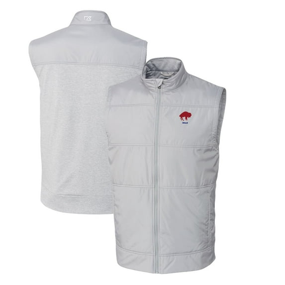Men's Cutter & Buck Gray Buffalo Bills Throwback Logo Stealth Hybrid Quilted Windbreaker Full-Zip Vest