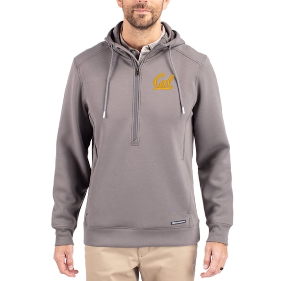 Men's-Cutter & Buck Gray Cal Bears Roam Eco Recycled Half-Zip Pullover Hoodie