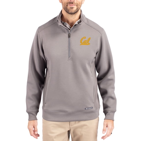 Men's-Cutter & Buck  Gray Cal Bears Roam Eco Recycled Quarter-Zip Pullover