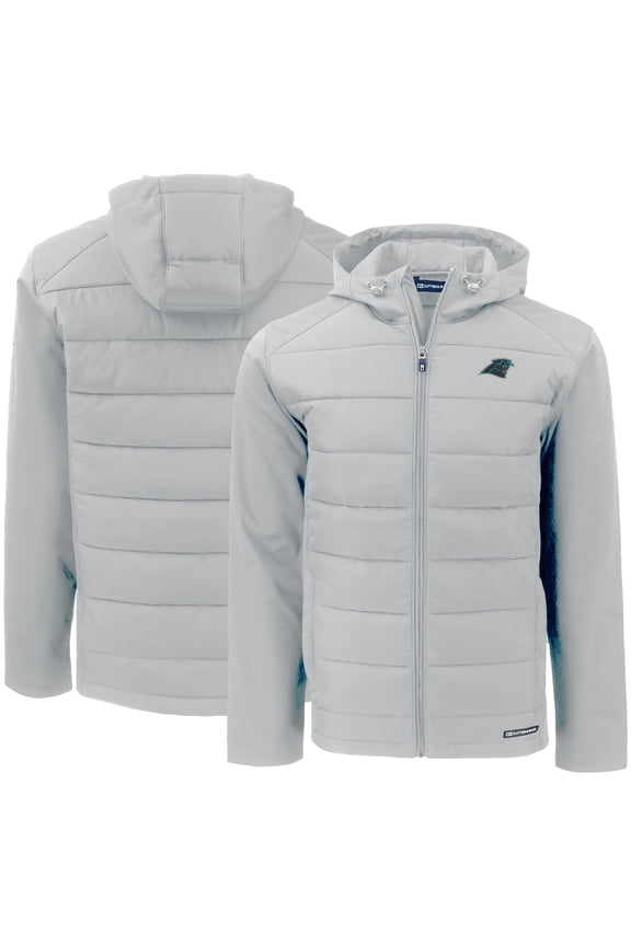 Men's Cutter & Buck Gray Carolina Panthers  Evoke PrimaLoft Hybrid Eco Softshell Recycled Full-Zip Hooded Jacket