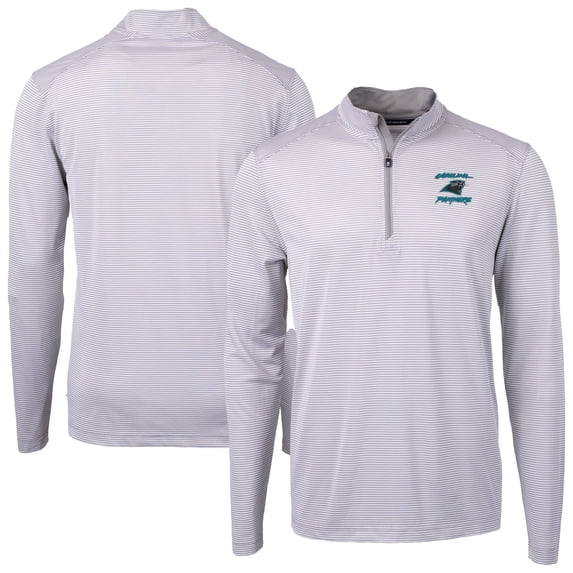 Men's Cutter & Buck Gray Carolina Panthers Virtue Eco Pique Micro Stripe Recycled Quarter-Zip Jacket