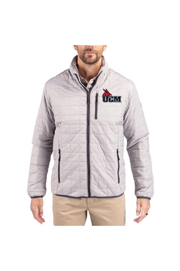 Men's-Cutter & Buck  Gray Central Missouri Mules Rainier Eco Insulated PrimaLoft Full-Zip Puffer Jacket