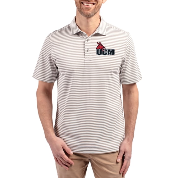 Men's Cutter & Buck Gray Central Missouri Mules Virtue Eco Pique Stripe Recycled DryTec Polo