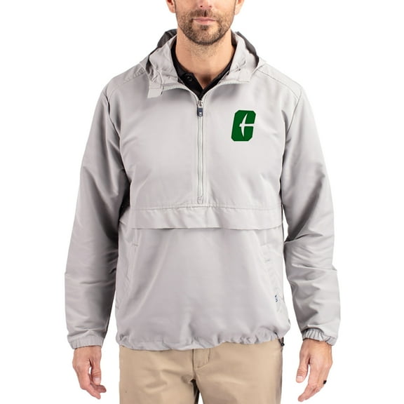Men's Cutter & Buck Gray Charlotte 49ers Charter Eco Recycled Half-Zip Anorak Jacket