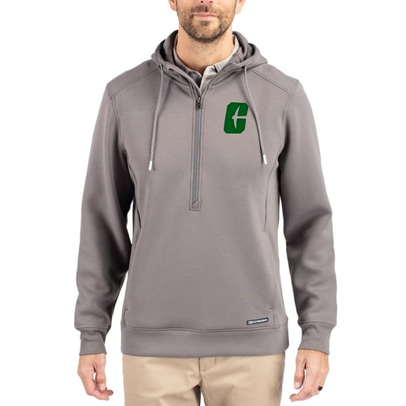 Men's-Cutter & Buck Gray Charlotte 49ers Roam Eco Recycled Half-Zip Pullover Hoodie