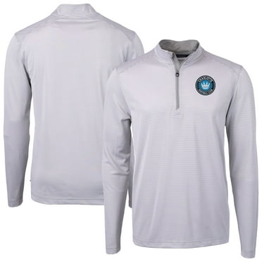 Men's-Cutter & Buck  Gray Charlotte FC Virtue Eco Pique Micro Stripe Recycled Quarter-Zip Pullover Top