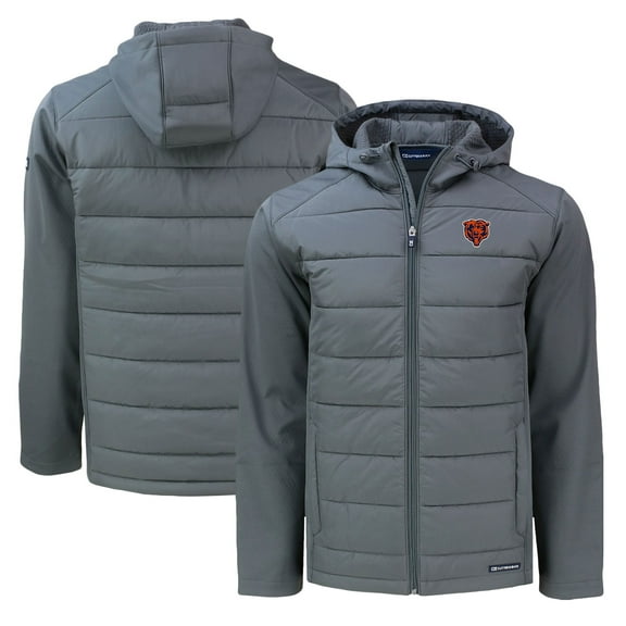 Men's Cutter & Buck Gray Chicago Bears Throwback Evoke Hybrid Eco Softshell Recycled Full-Zip Hoodie Jacket
