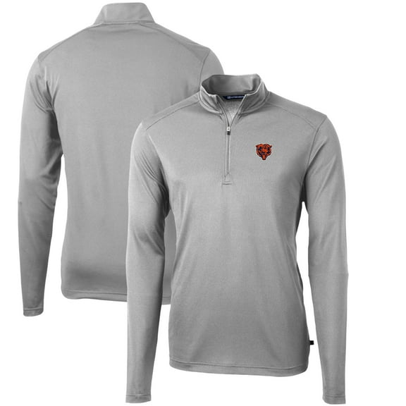 Men's Cutter & Buck Gray Chicago Bears Throwback Logo Virtue Eco Pique Recycled Quarter-Zip Pullover Top