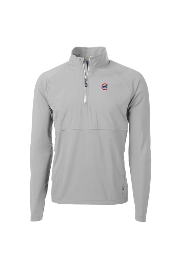 Men's Cutter & Buck Gray Chicago Cubs Adapt Eco Knit Hybrid Recycled Quarter-Zip Pullover Jacket