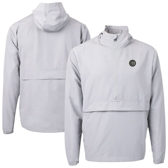 Men's Cutter & Buck Gray Chicago Cubs Charter Eco Recycled Anorak Half-Zip Hoodie Jacket
