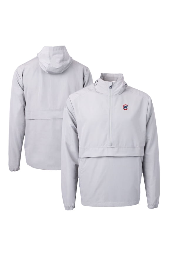Men's Cutter & Buck Gray Chicago Cubs Charter Eco Recycled Half-Zip Anorak Jacket