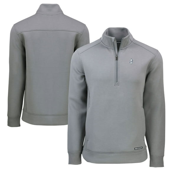 Men's Cutter & Buck Gray Chicago Cubs Cooperstown Collection Roam Eco Recycled Quarter-Zip Pullover