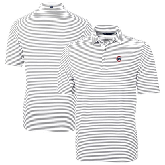 Men's Cutter & Buck Gray Chicago Cubs Virtue Eco Pique Stripe Recycled Polo