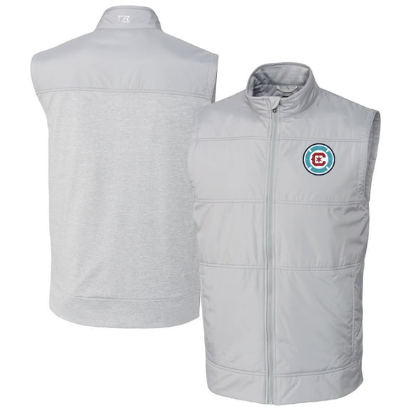Men's-Cutter & Buck Gray Chicago Fire Stealth Hybrid Quilted Windbreaker Full-Zip Vest