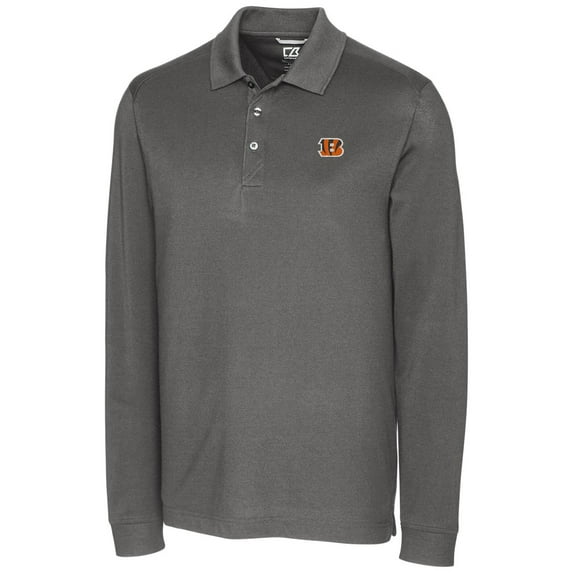 Men's Cutter & Buck Gray Cincinnati Bengals Big & Tall Advantage Long Sleeve Polo